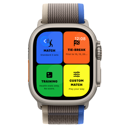 Padel Point 开始比赛页面，Apple Watch