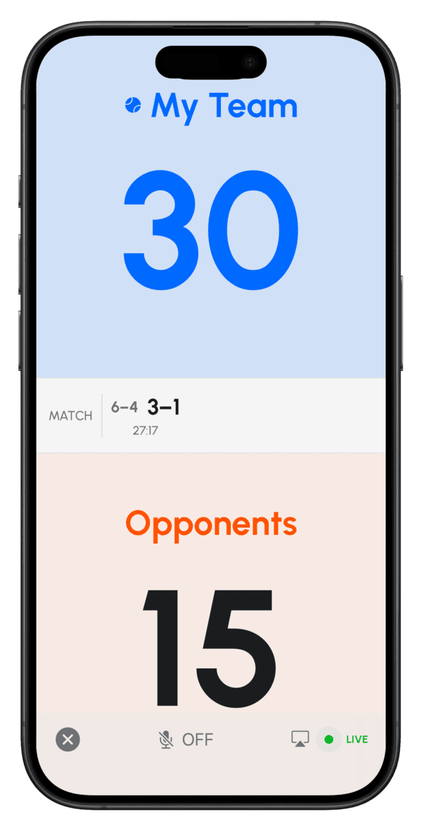 iPhone 上的 Padel Point 实时记分牌