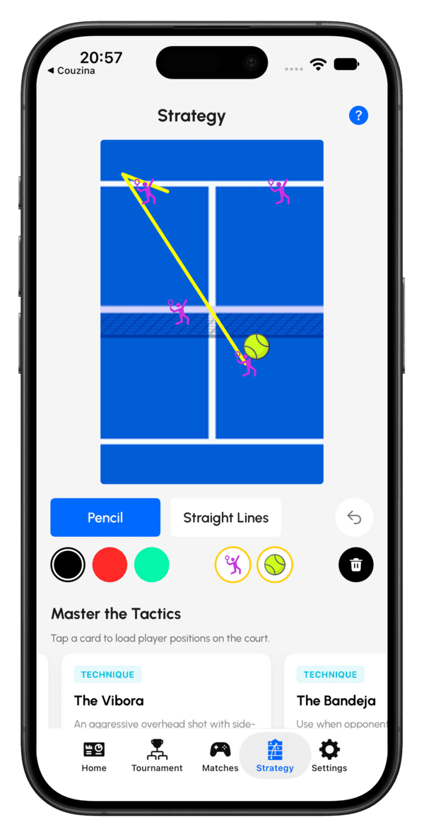 iPhone 上的 Padel Point 预设战术模板