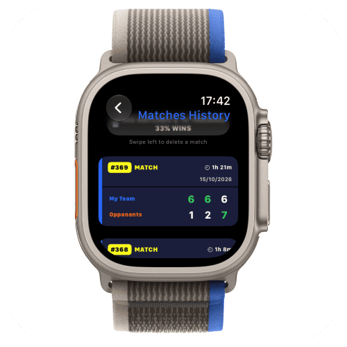 Apple Watch 上的 Padel Point 比赛历史