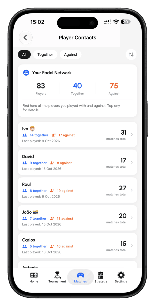 iPhone 上的 Padel Point 你的 Padel 球友网络，球员联系人