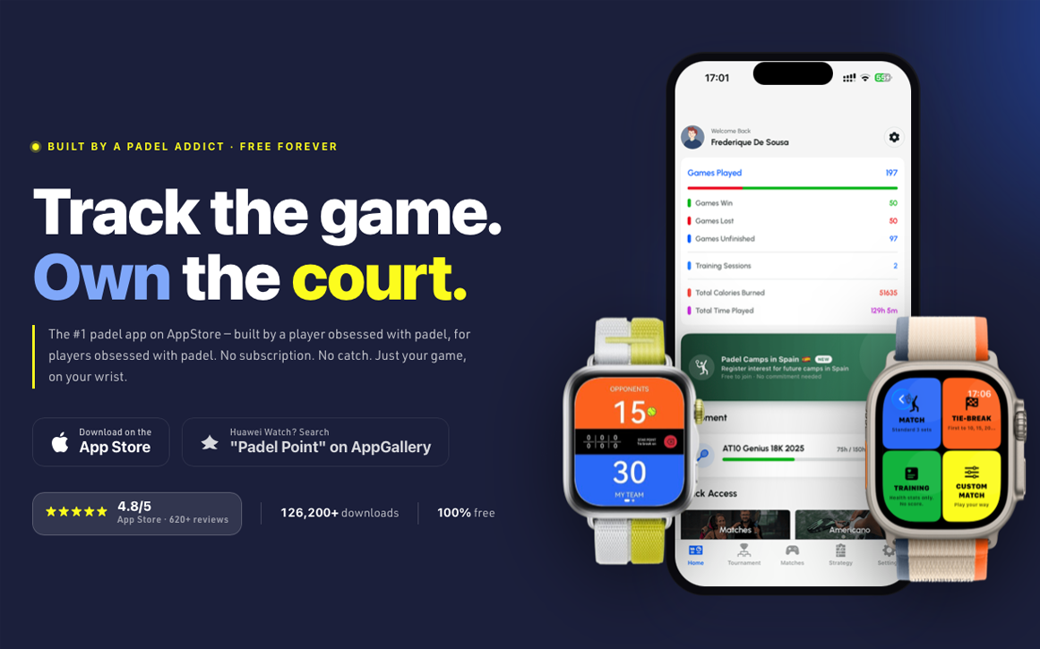 Padel Point — The #1 Padel App for Apple Watch, Huawei Watch & iPhone