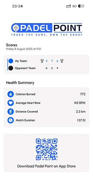 Image of the matches sharing screen of Padel Point on iOS - iPhone and iPad